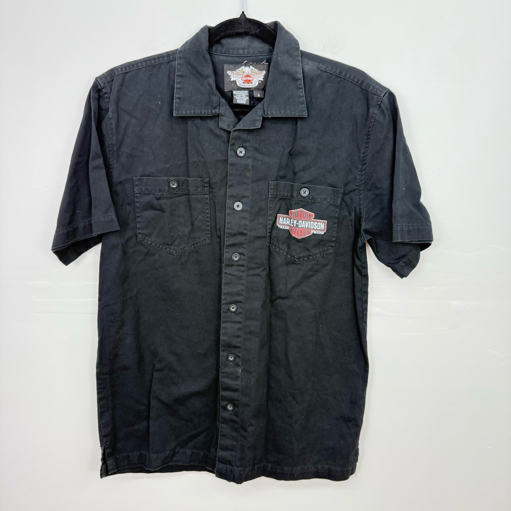 Harley-Davidson Black Short Sleeve Button Up Shirt C29 - Picture 6 of 7